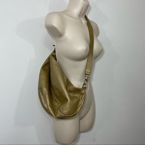 HOBO International crossbody sling backpack leather bag purse gold
